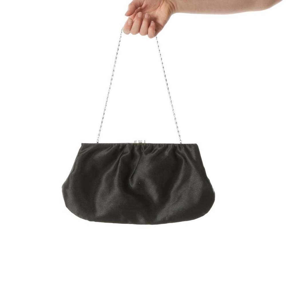 SilkRoll Black Faux-Satin Chain-Strap Snap-Closure Shoulder Bag